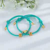 Personalized Initial Couple Rope Bracelets with Heart Magnet