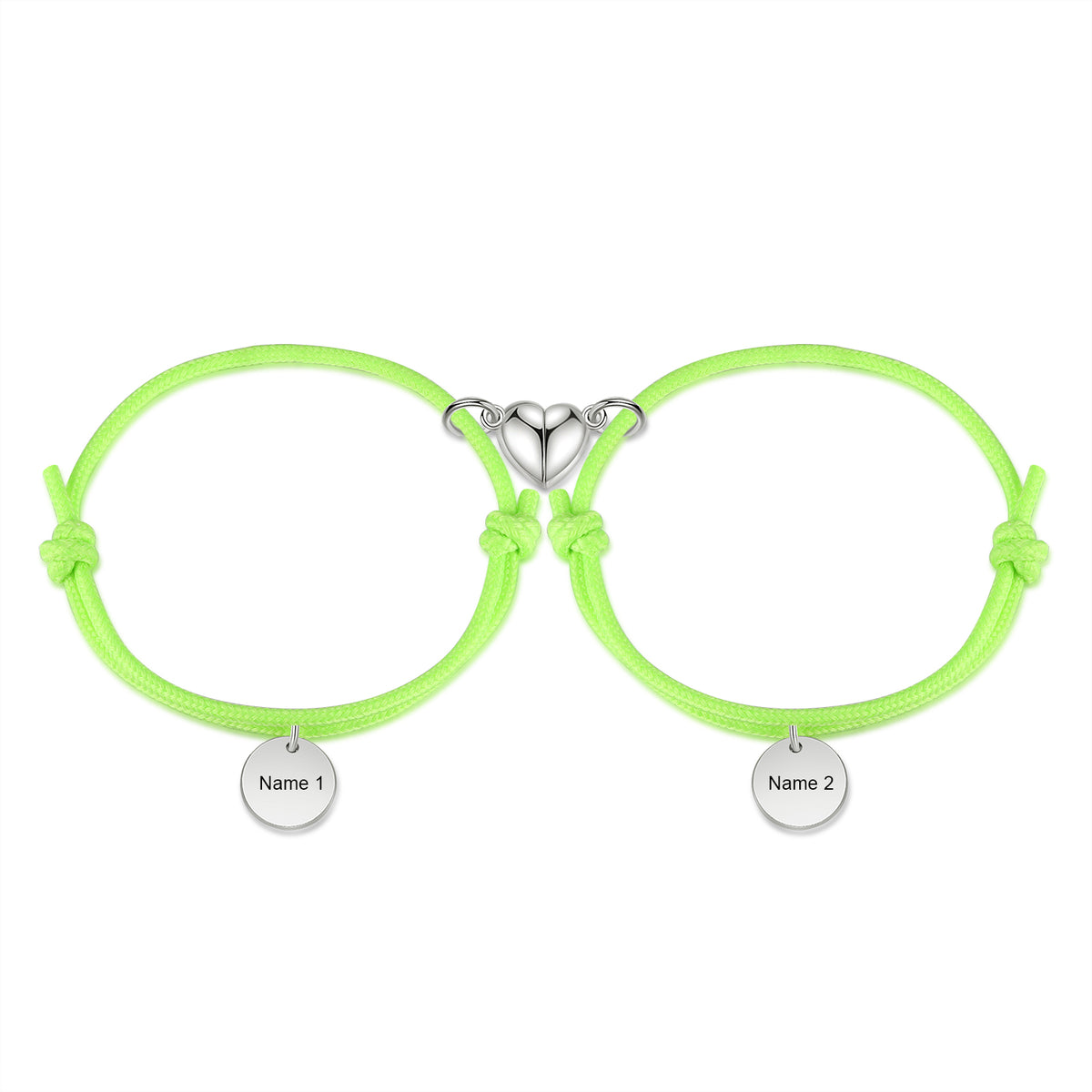 Personalized Name Tag Couple Bracelets with Heart Magnet