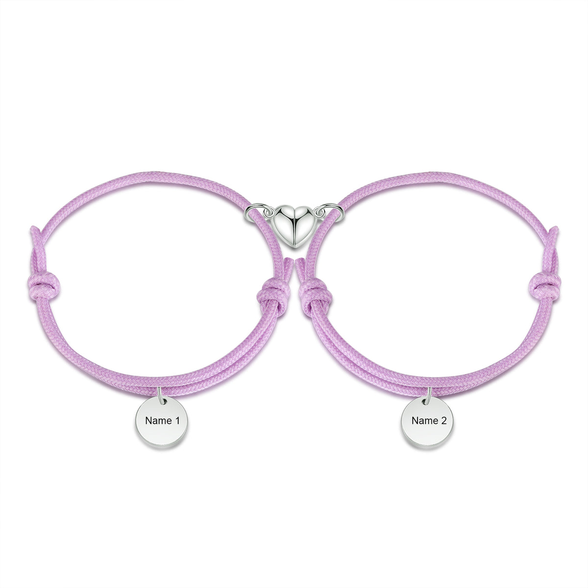 Personalized Name Tag Couple Bracelets with Heart Magnet