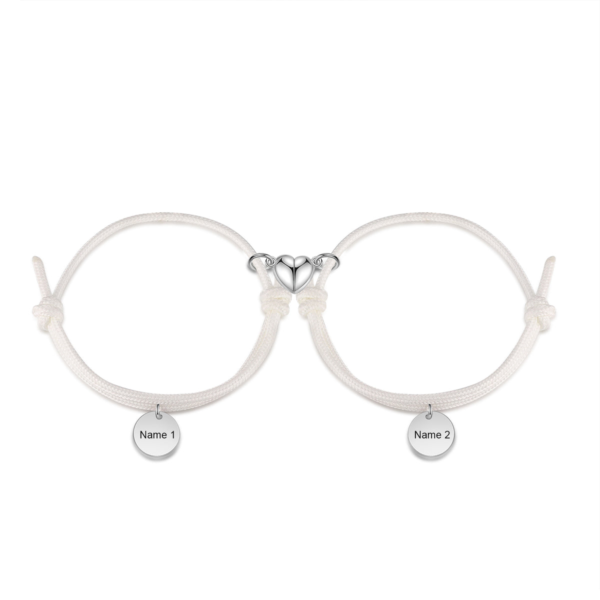 Personalized Name Tag Couple Bracelets with Heart Magnet