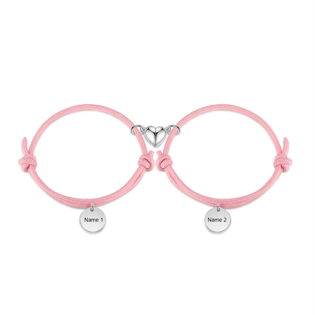 Personalized Name Tag Couple Bracelets with Heart Magnet
