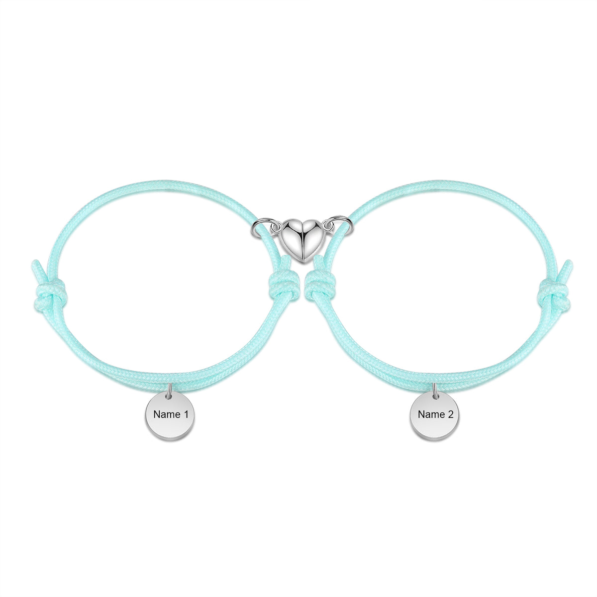 Personalized Name Tag Couple Bracelets with Heart Magnet