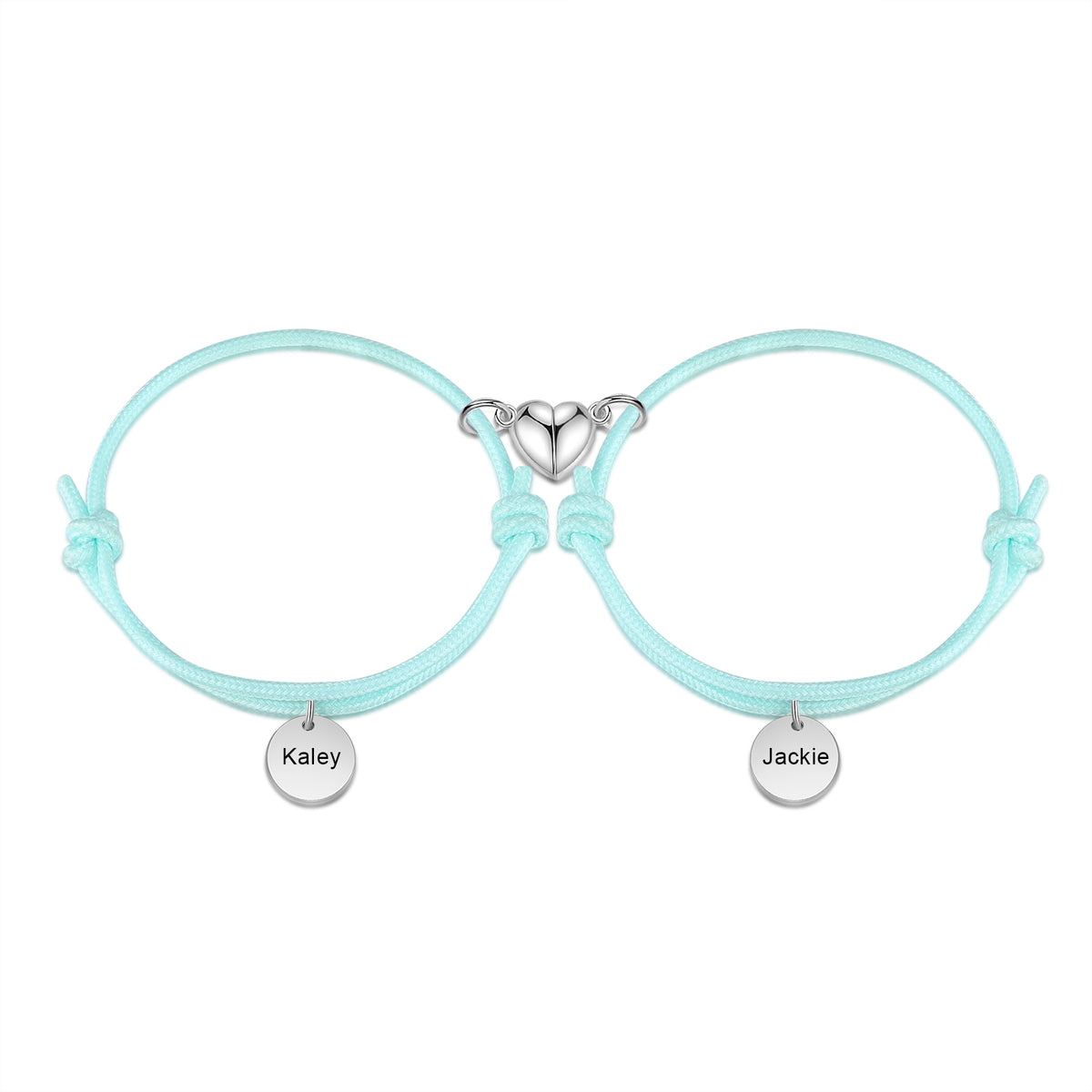 Personalized Name Tag Couple Bracelets with Heart Magnet