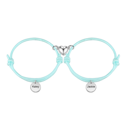 Personalized Name Tag Couple Bracelets with Heart Magnet
