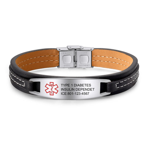 Personalized Leather Medical ID Bracelet