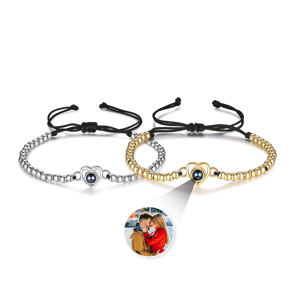 Heart Photo Projection Couple Bead Bracelets