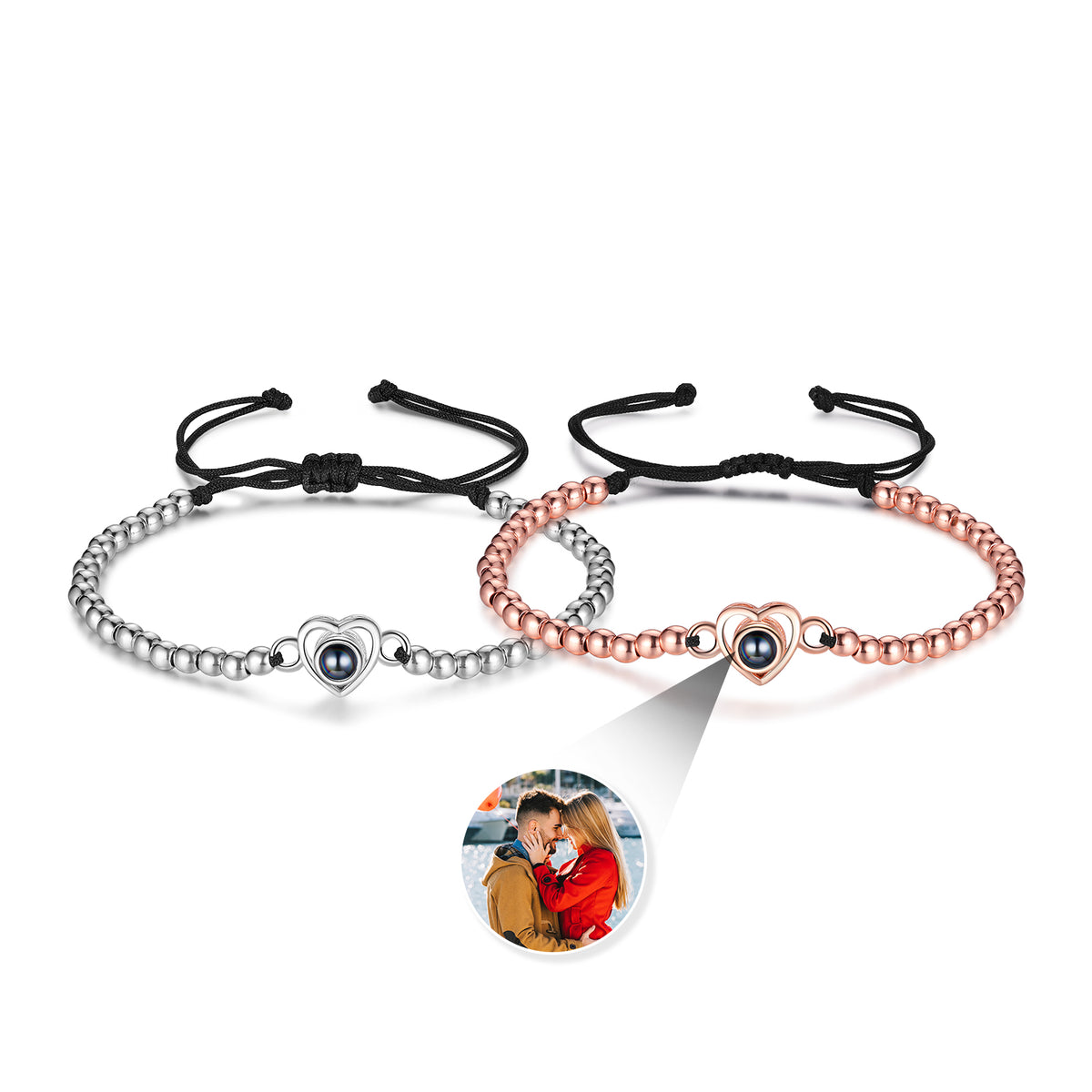 Heart Photo Projection Couple Bead Bracelets