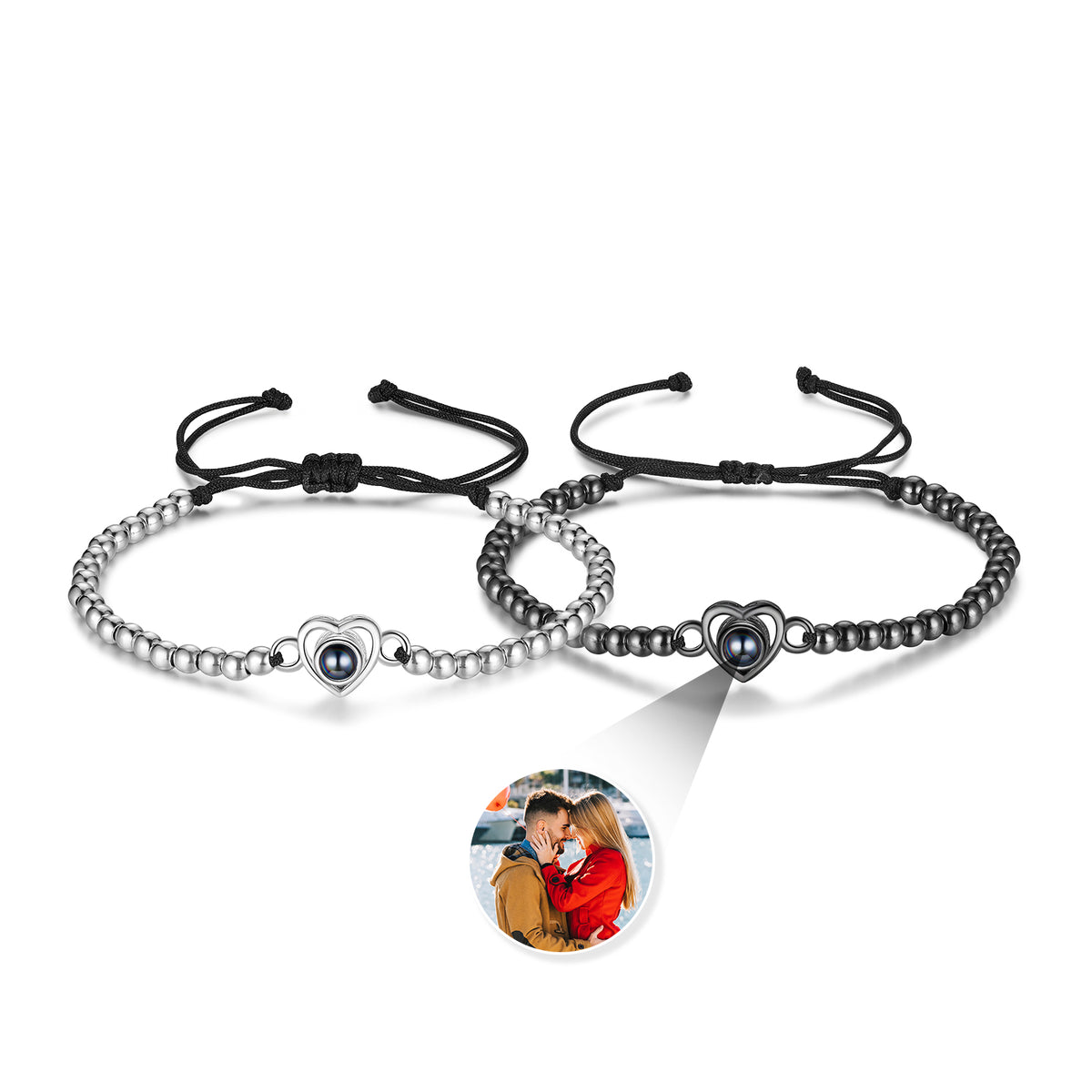 Heart Photo Projection Couple Bead Bracelets
