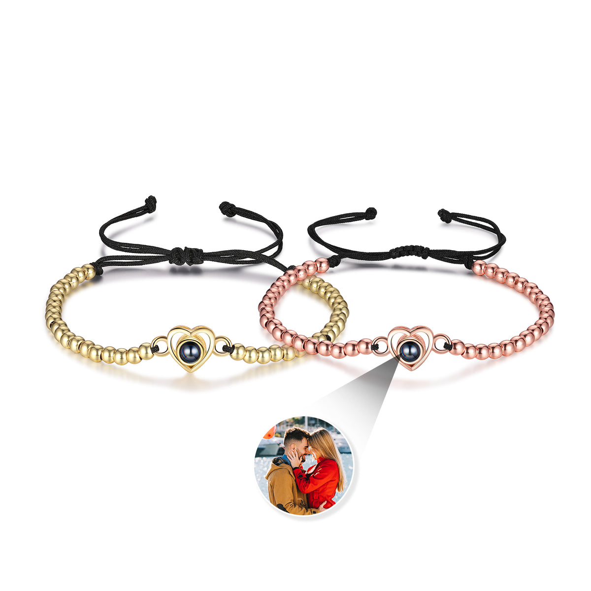 Heart Photo Projection Couple Bead Bracelets