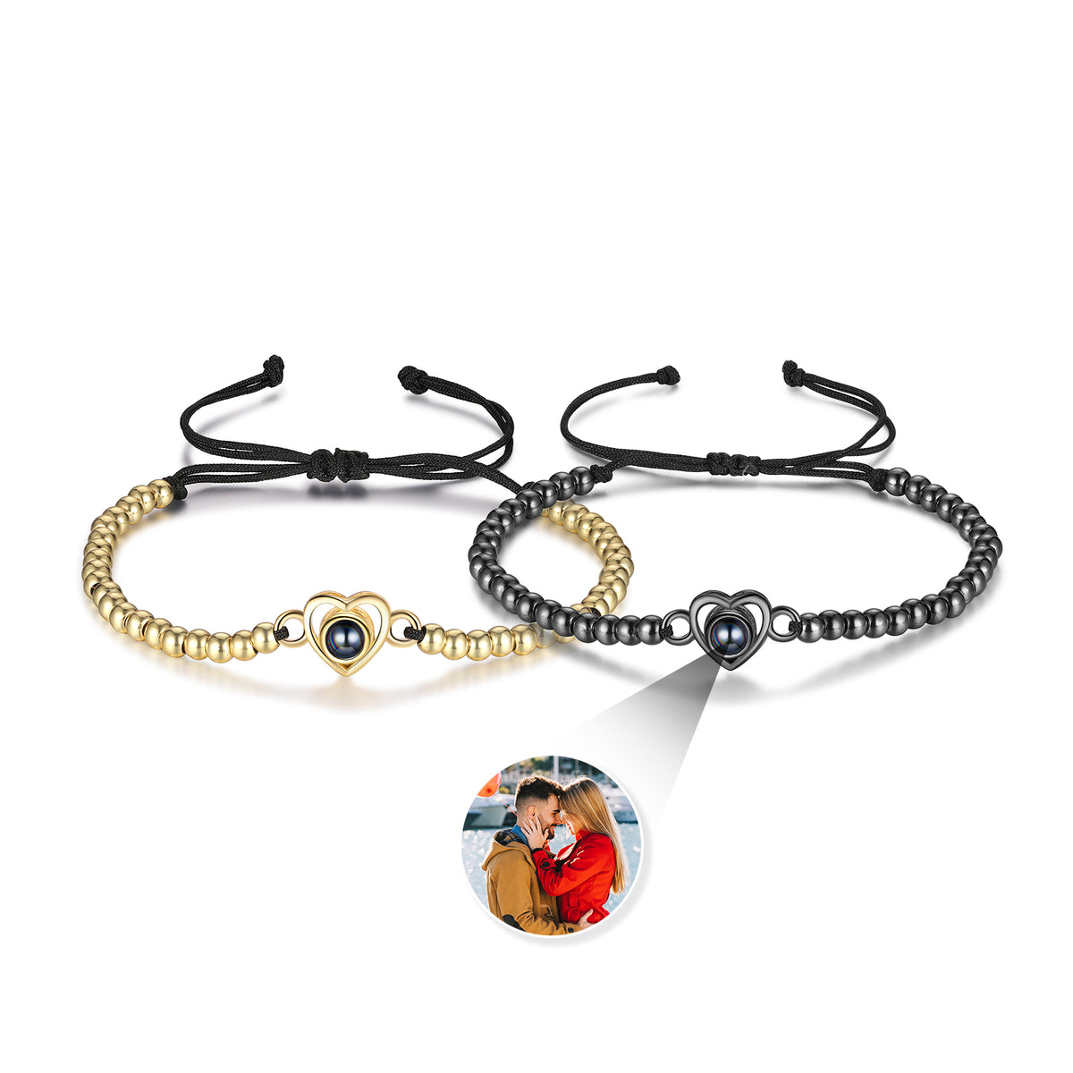 Heart Photo Projection Couple Bead Bracelets