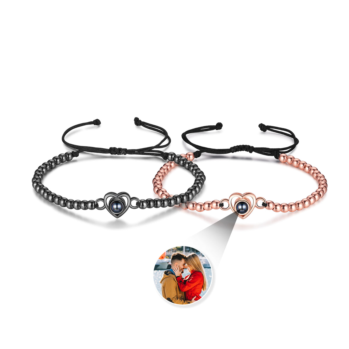 Heart Photo Projection Couple Bead Bracelets