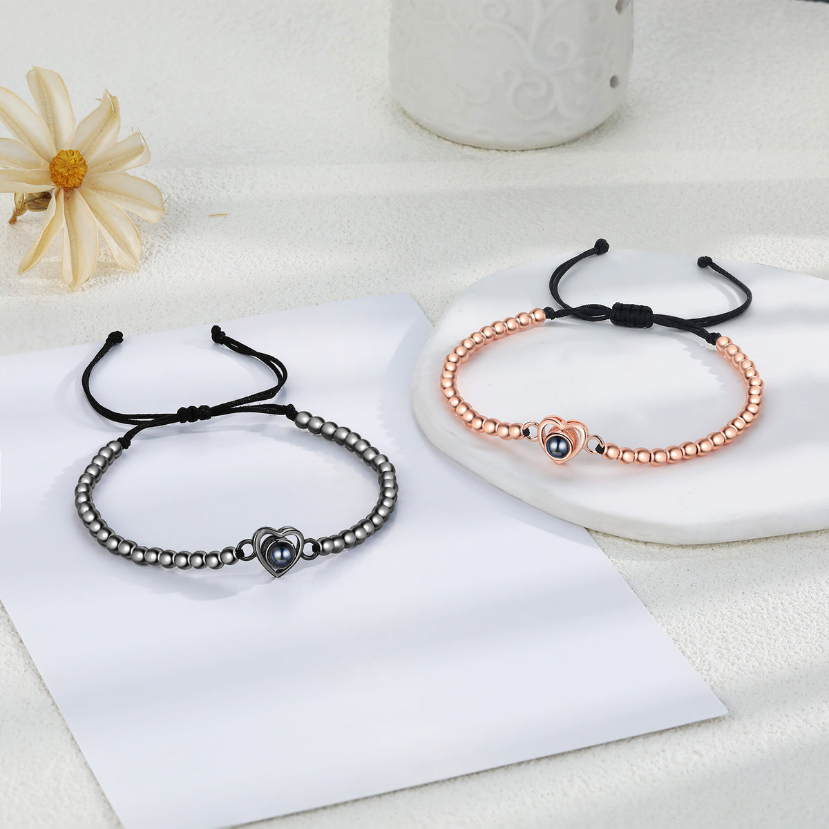Heart Photo Projection Couple Bead Bracelets
