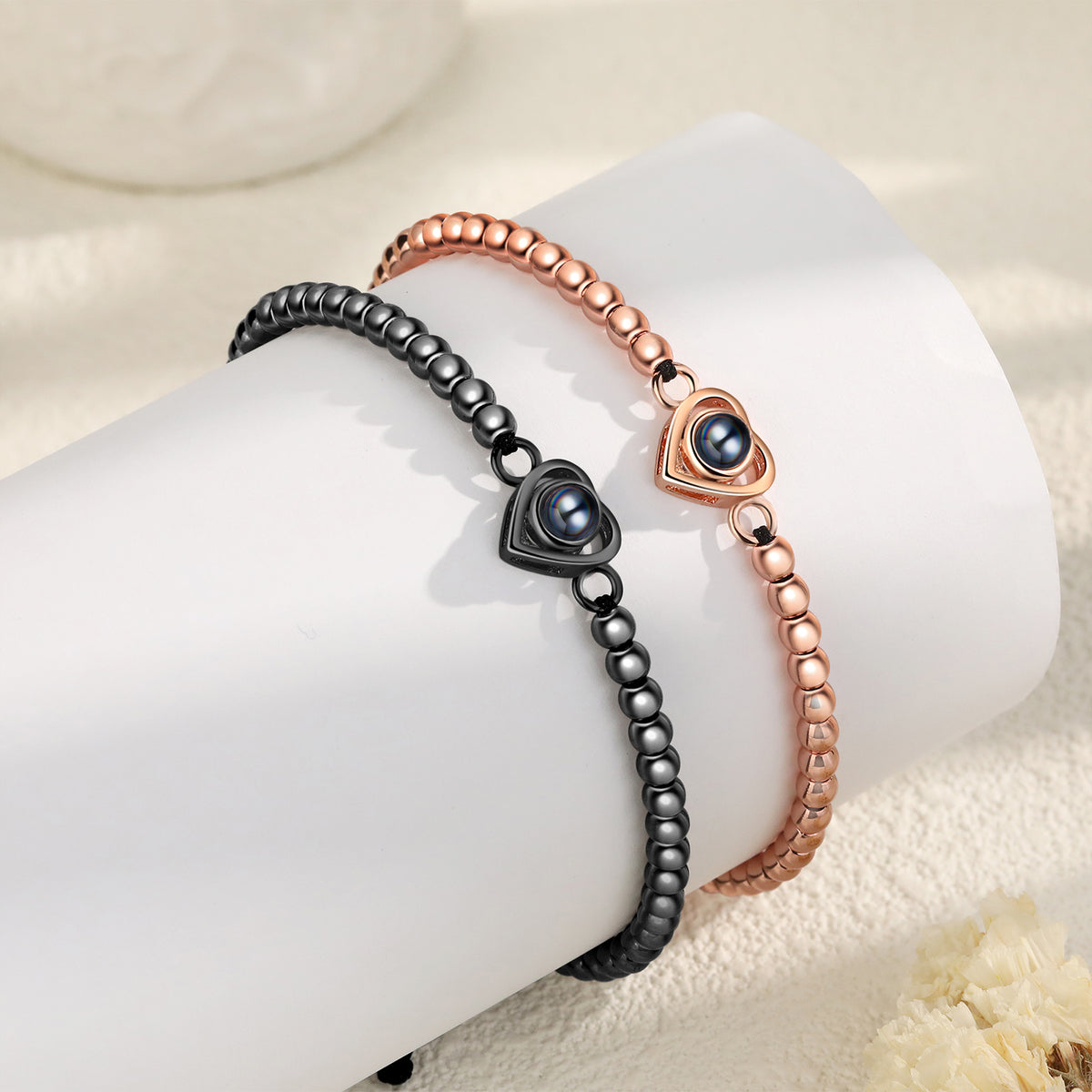 Heart Photo Projection Couple Bead Bracelets