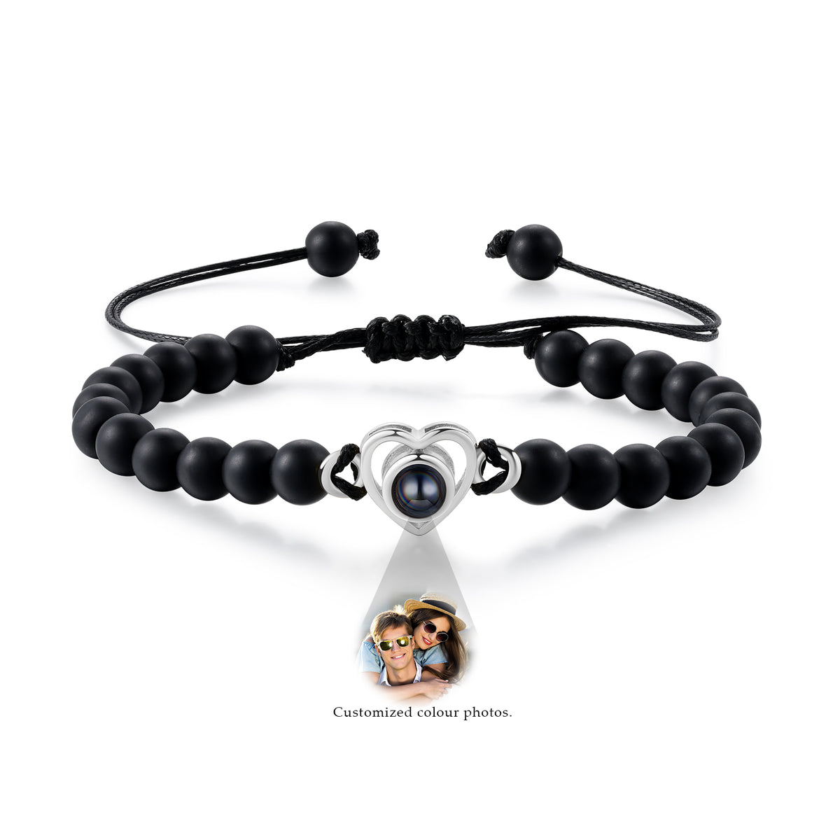 Heart Photo Projection Stone Bead Bracelet