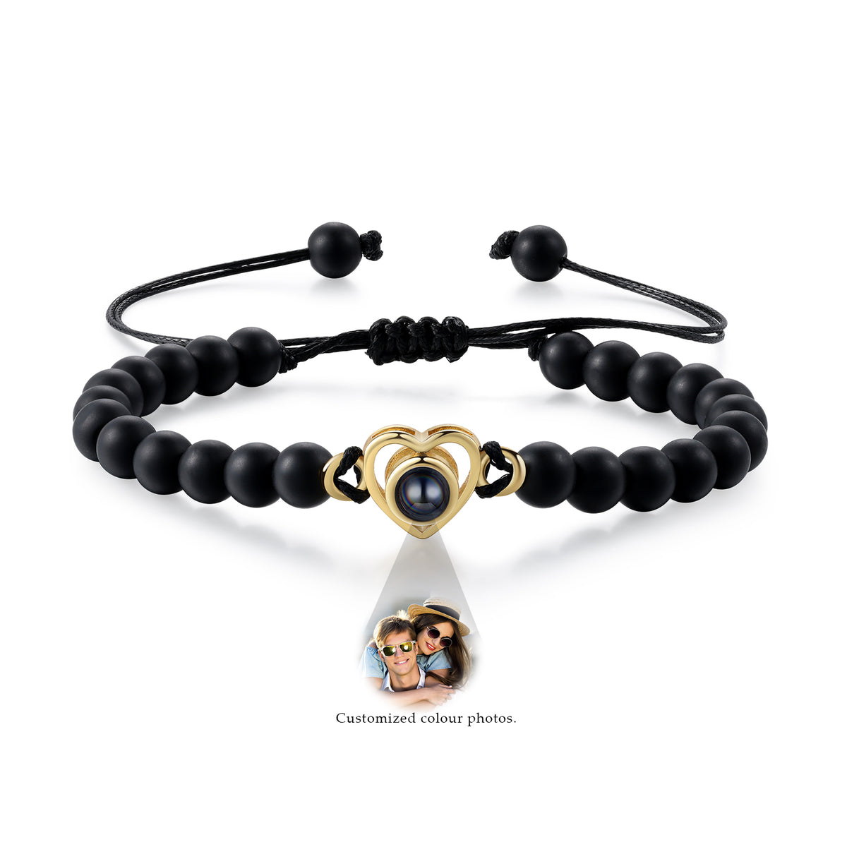 Heart Photo Projection Stone Bead Bracelet