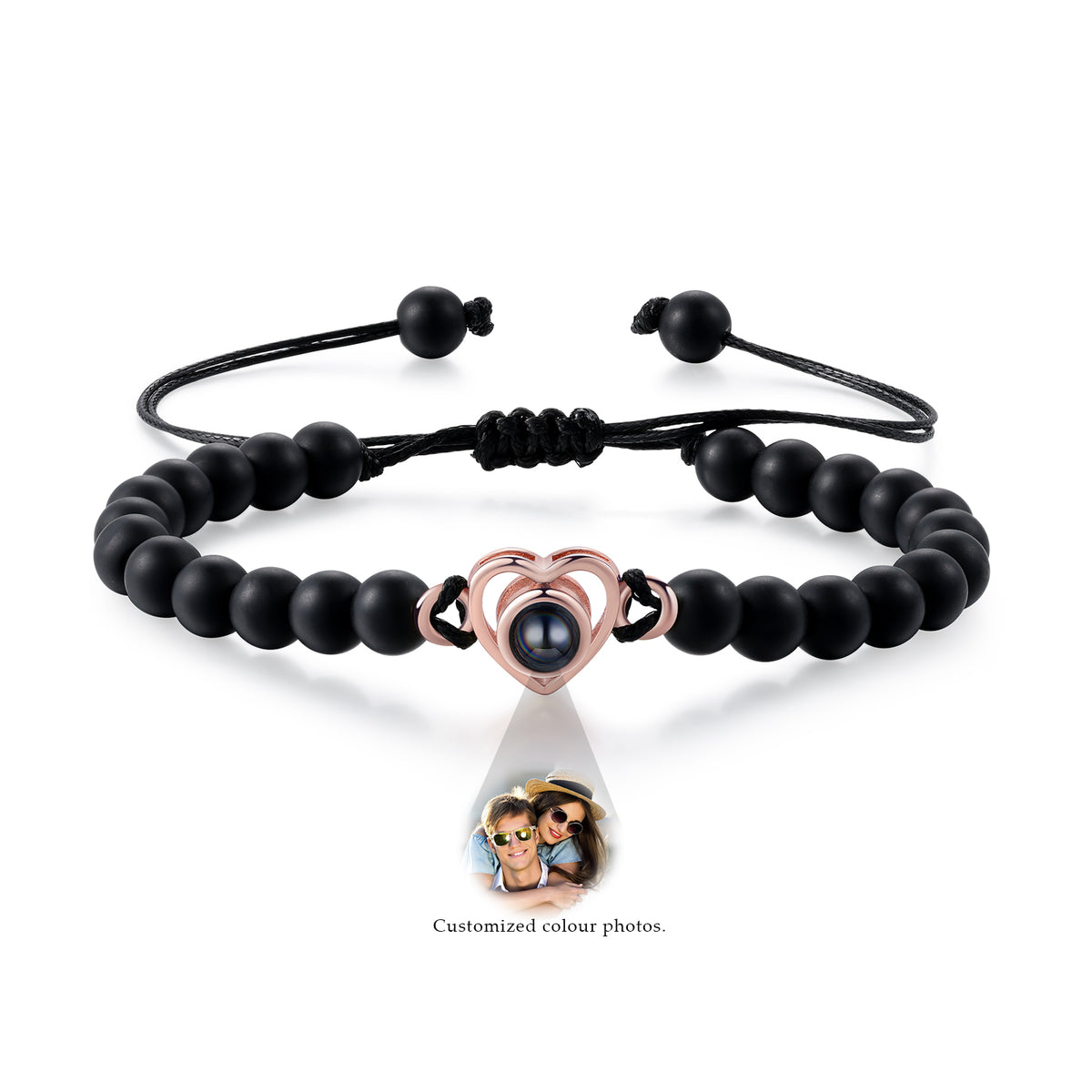 Heart Photo Projection Stone Bead Bracelet