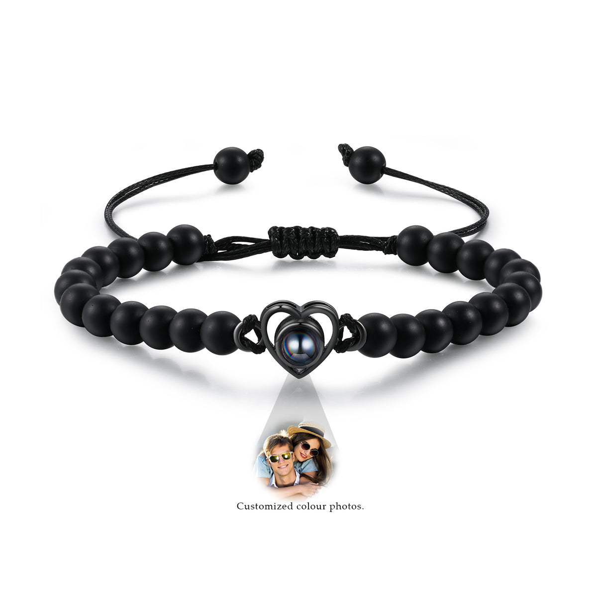 Heart Photo Projection Stone Bead Bracelet