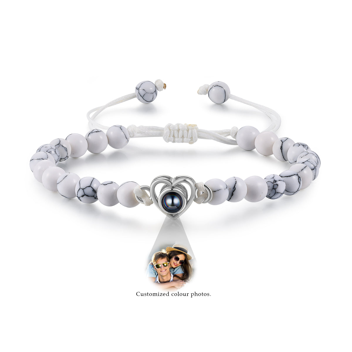 Heart Photo Projection Stone Bead Bracelet
