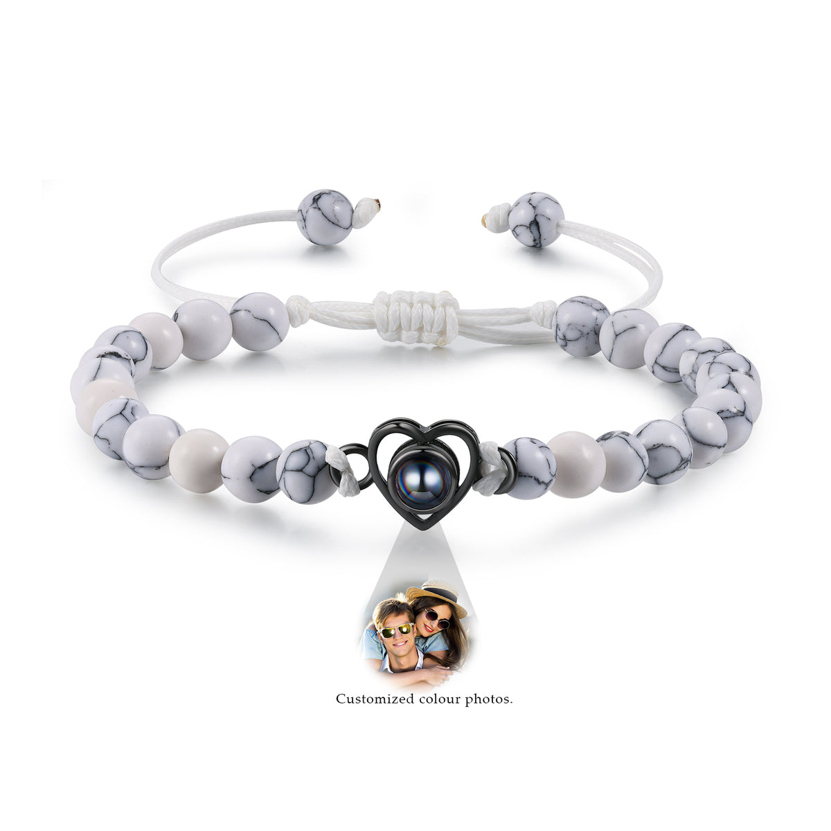 Heart Photo Projection Stone Bead Bracelet