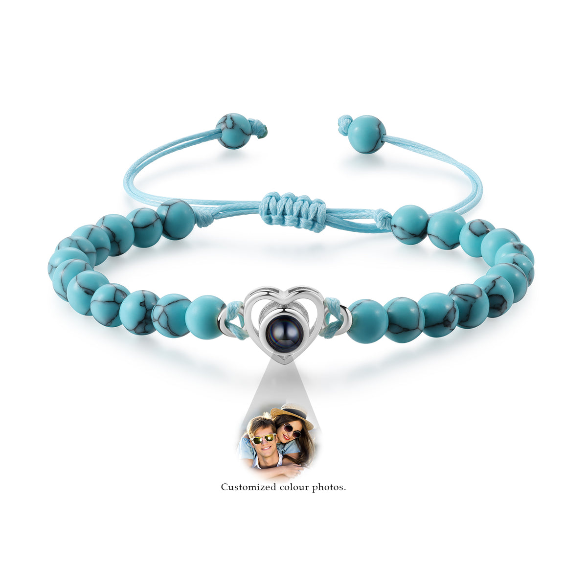 Heart Photo Projection Stone Bead Bracelet