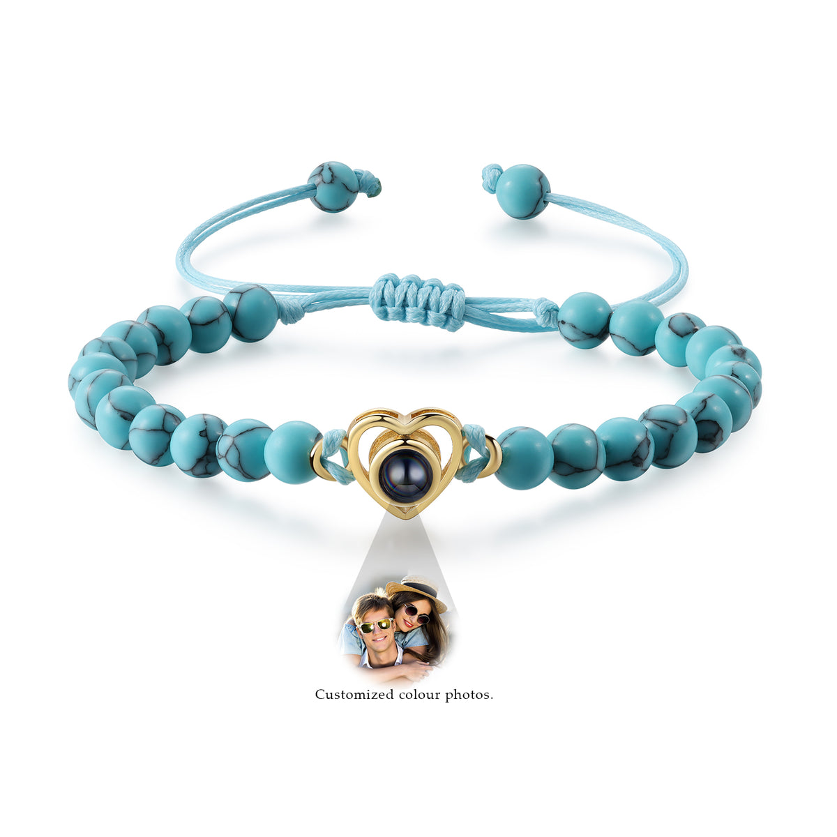 Heart Photo Projection Stone Bead Bracelet