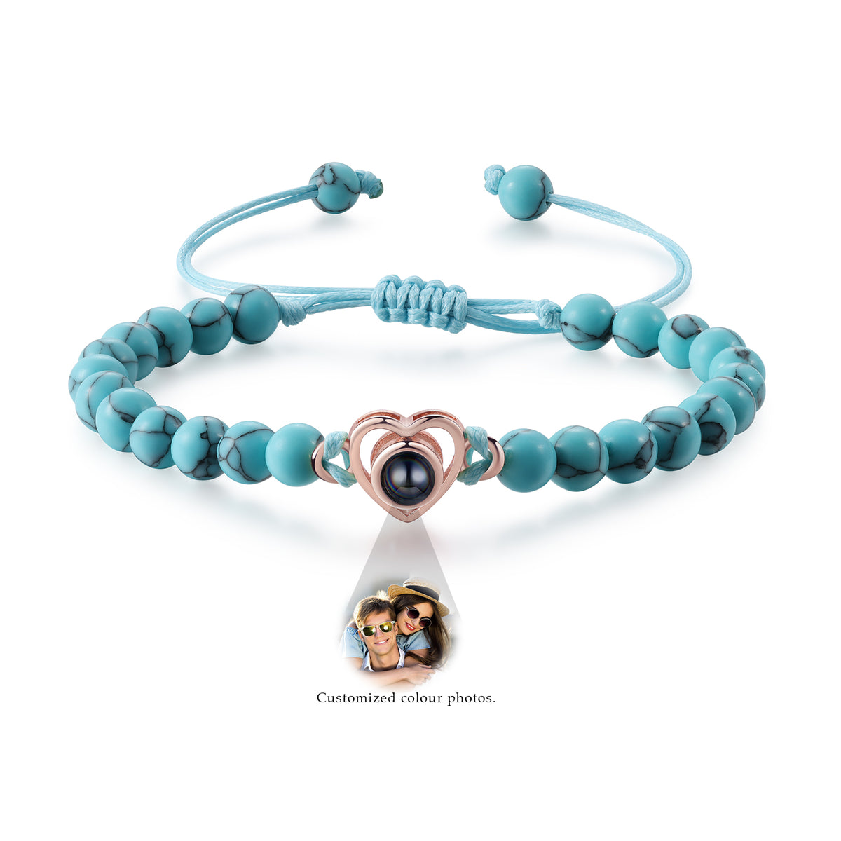 Heart Photo Projection Stone Bead Bracelet