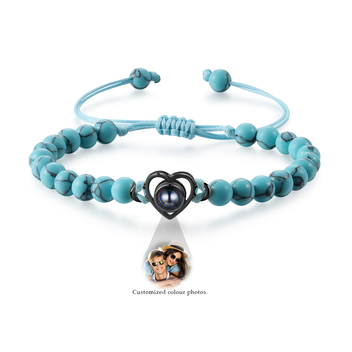 Heart Photo Projection Stone Bead Bracelet