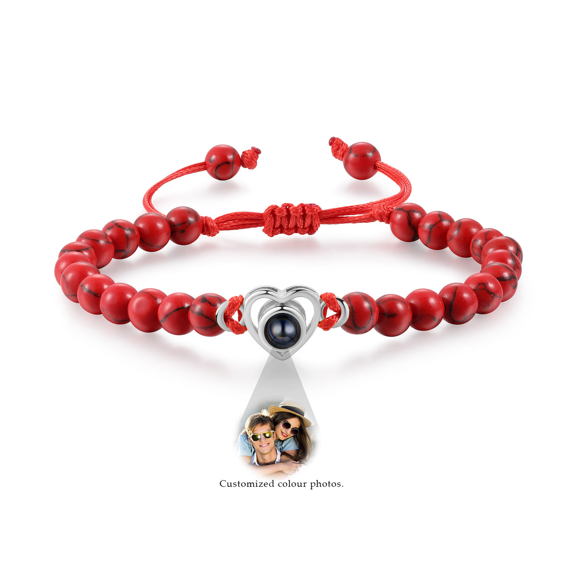 Heart Photo Projection Stone Bead Bracelet