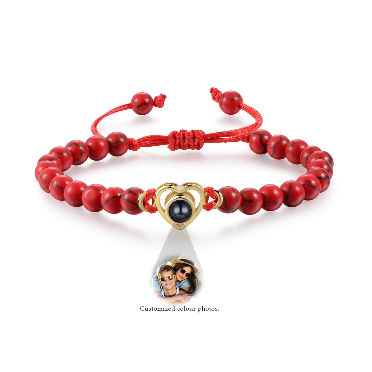 Heart Photo Projection Stone Bead Bracelet