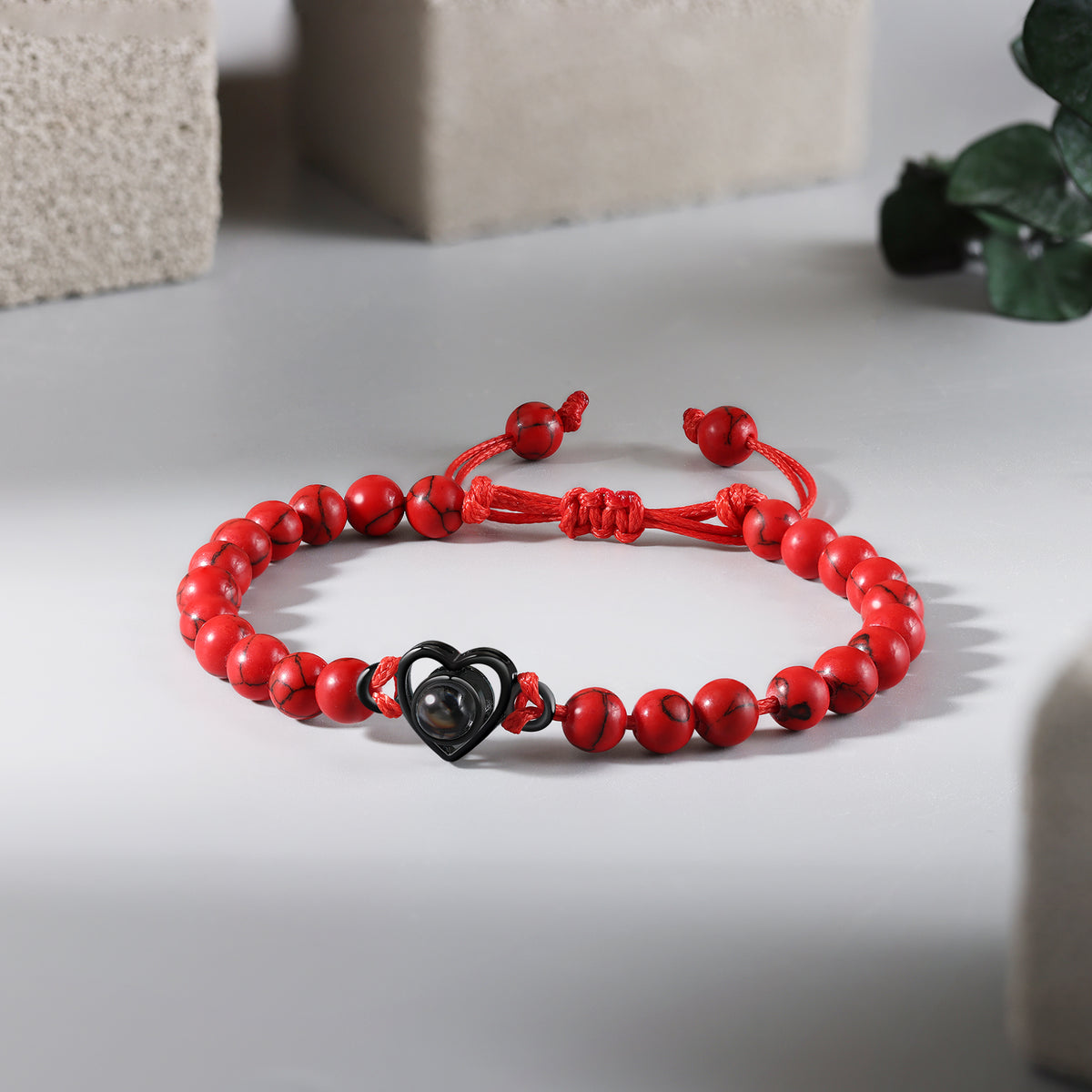 Heart Photo Projection Stone Bead Bracelet