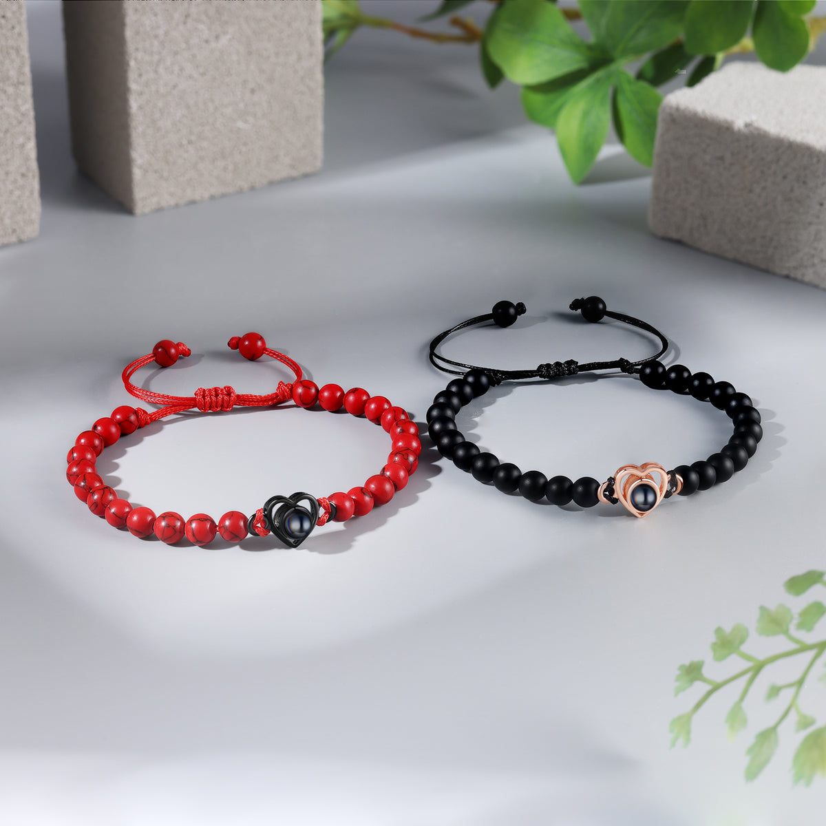 Heart Photo Projection Stone Bead Bracelet