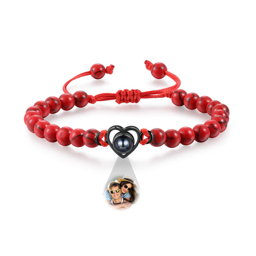 Heart Photo Projection Stone Bead Bracelet