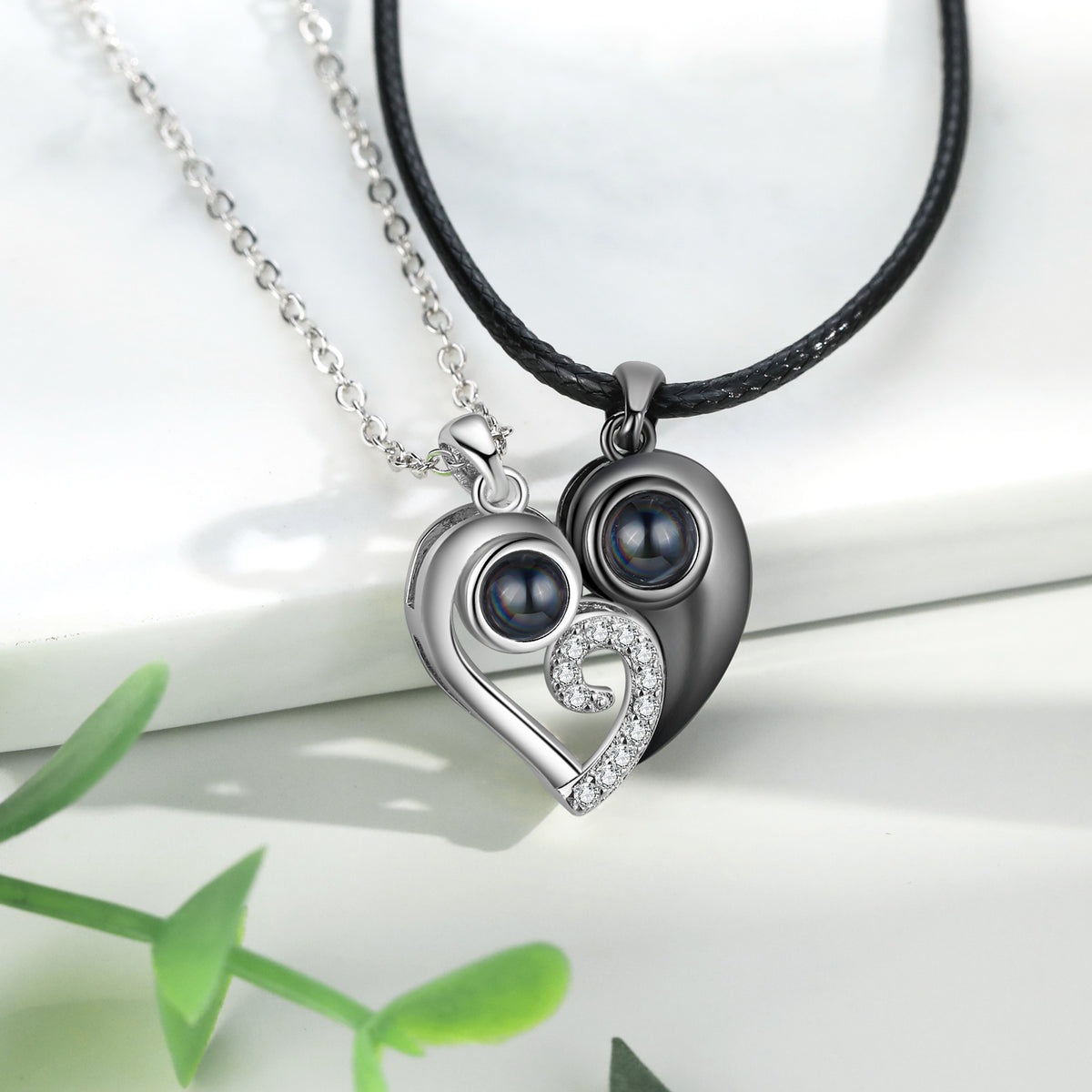 Matching Heart Photo Projection Couple Necklaces