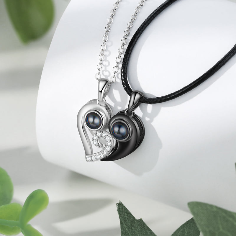 Matching Heart Photo Projection Couple Necklaces