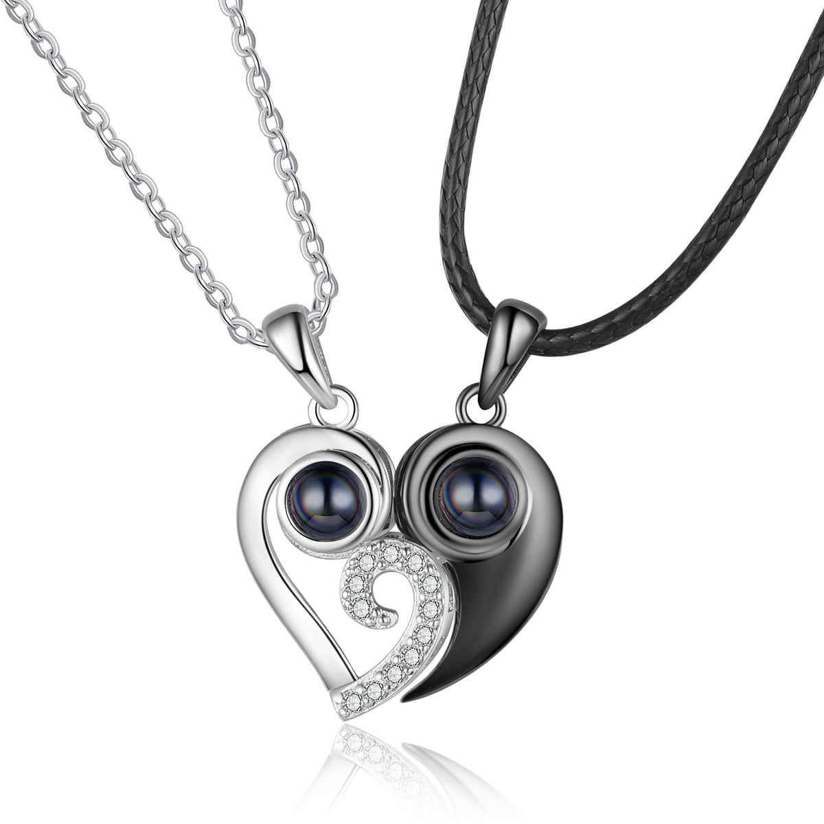 Matching Heart Photo Projection Couple Necklaces