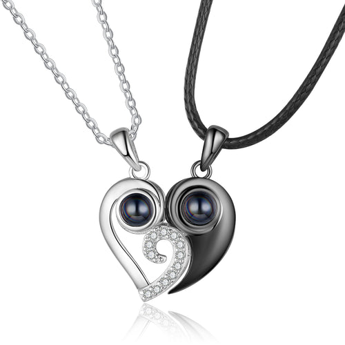 Matching Heart Photo Projection Couple Necklaces