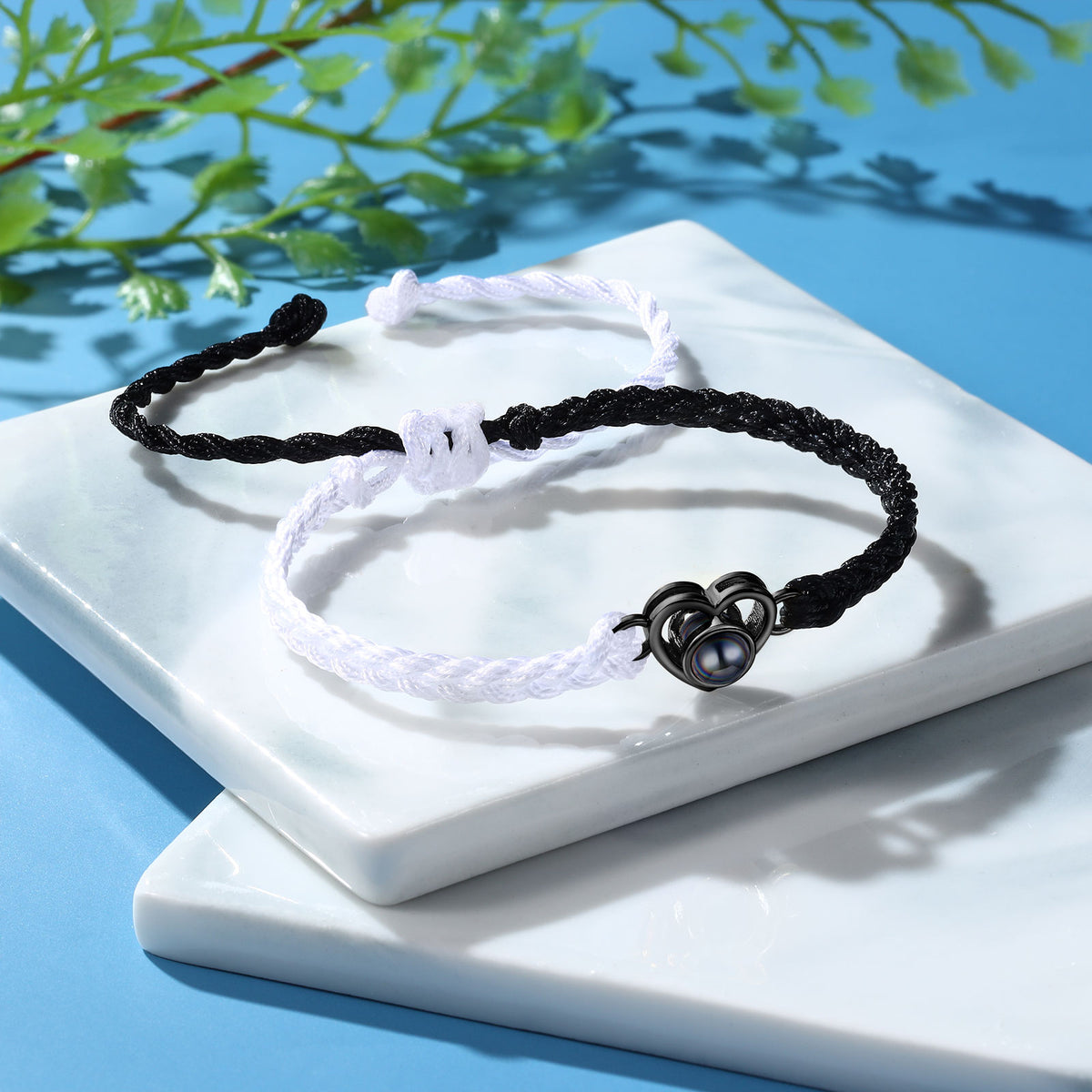 Heart Photo Projection Braided Rope Bracelet