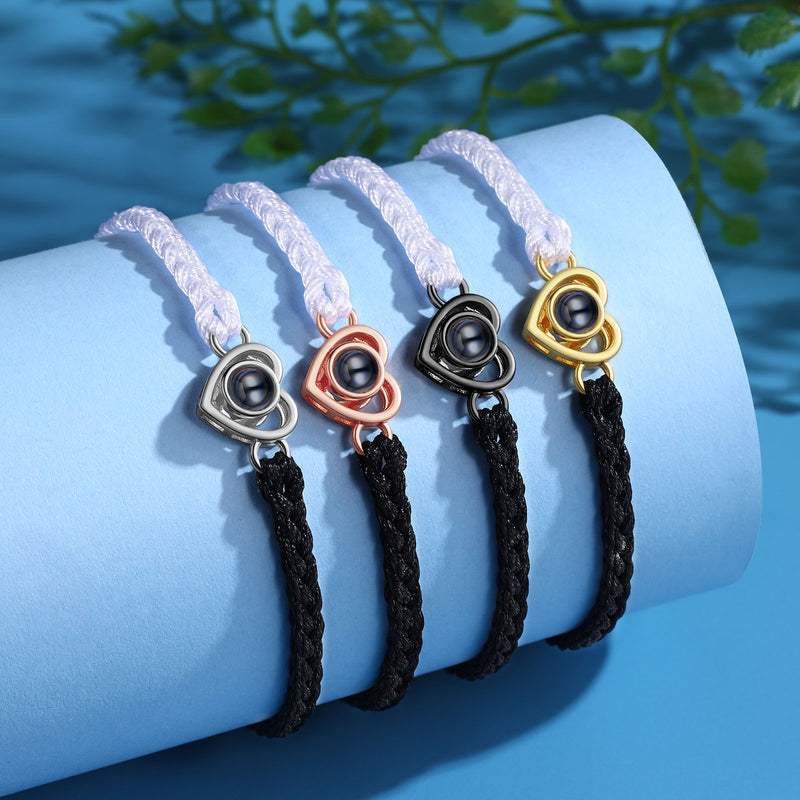 Heart Photo Projection Braided Rope Bracelet