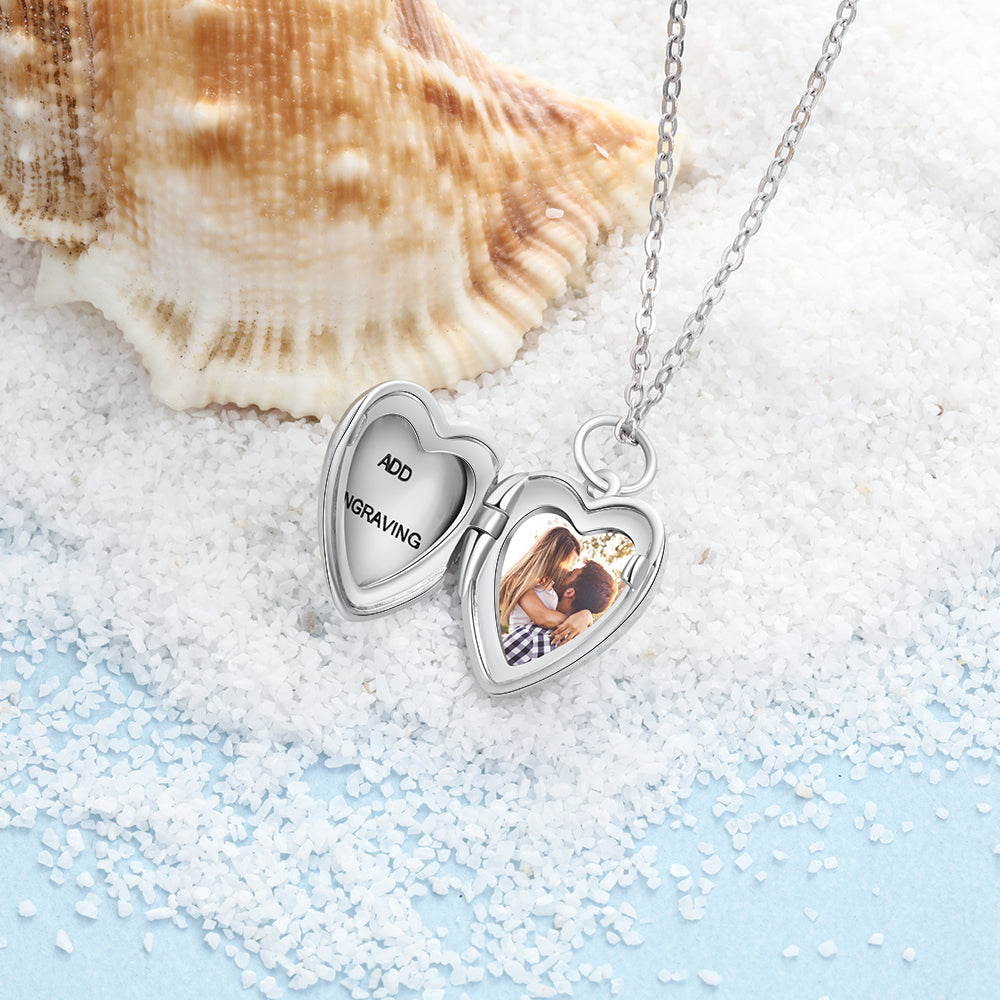 Sterling Silver Heart Photo Locket Necklace