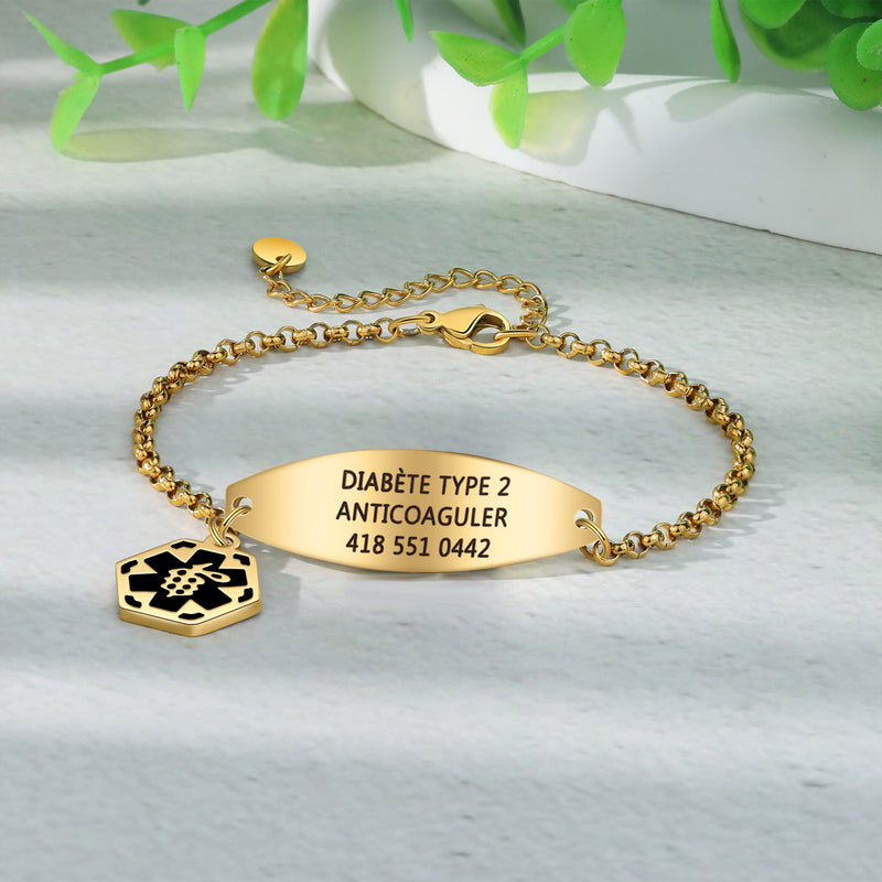 Personalized Gold Chain Medical ID Bracelet