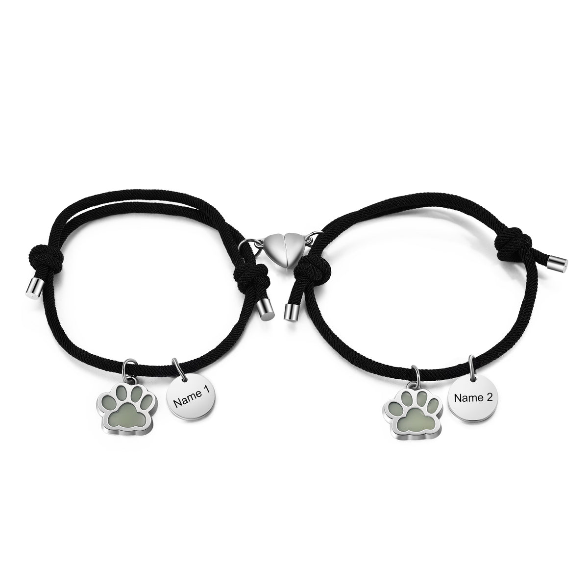 Glow Paw Name Couple Bracelets