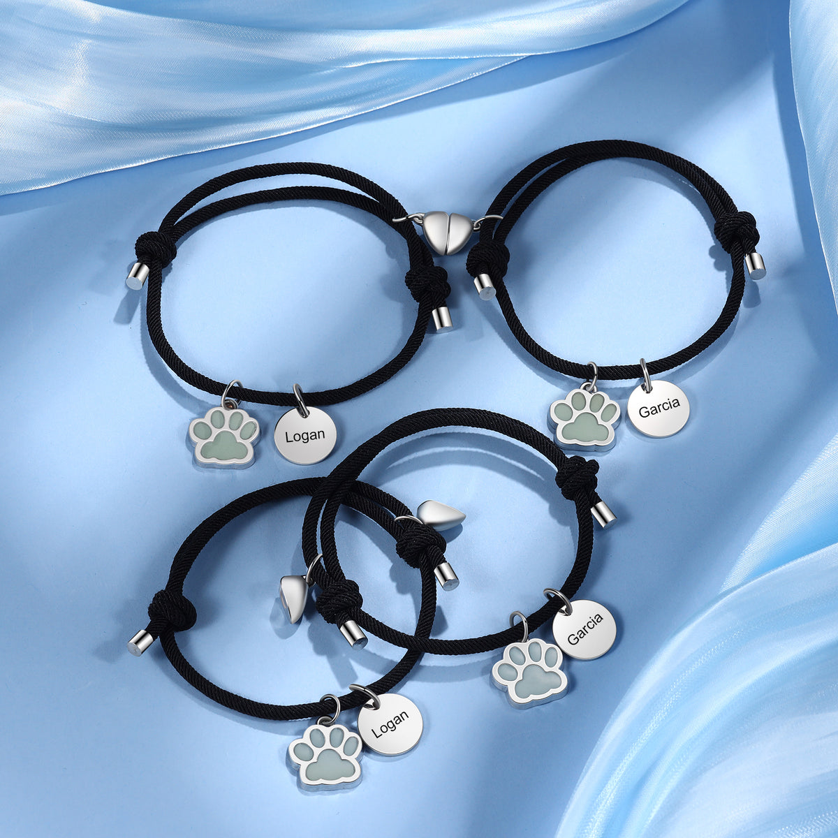 Glow Paw Name Couple Bracelets