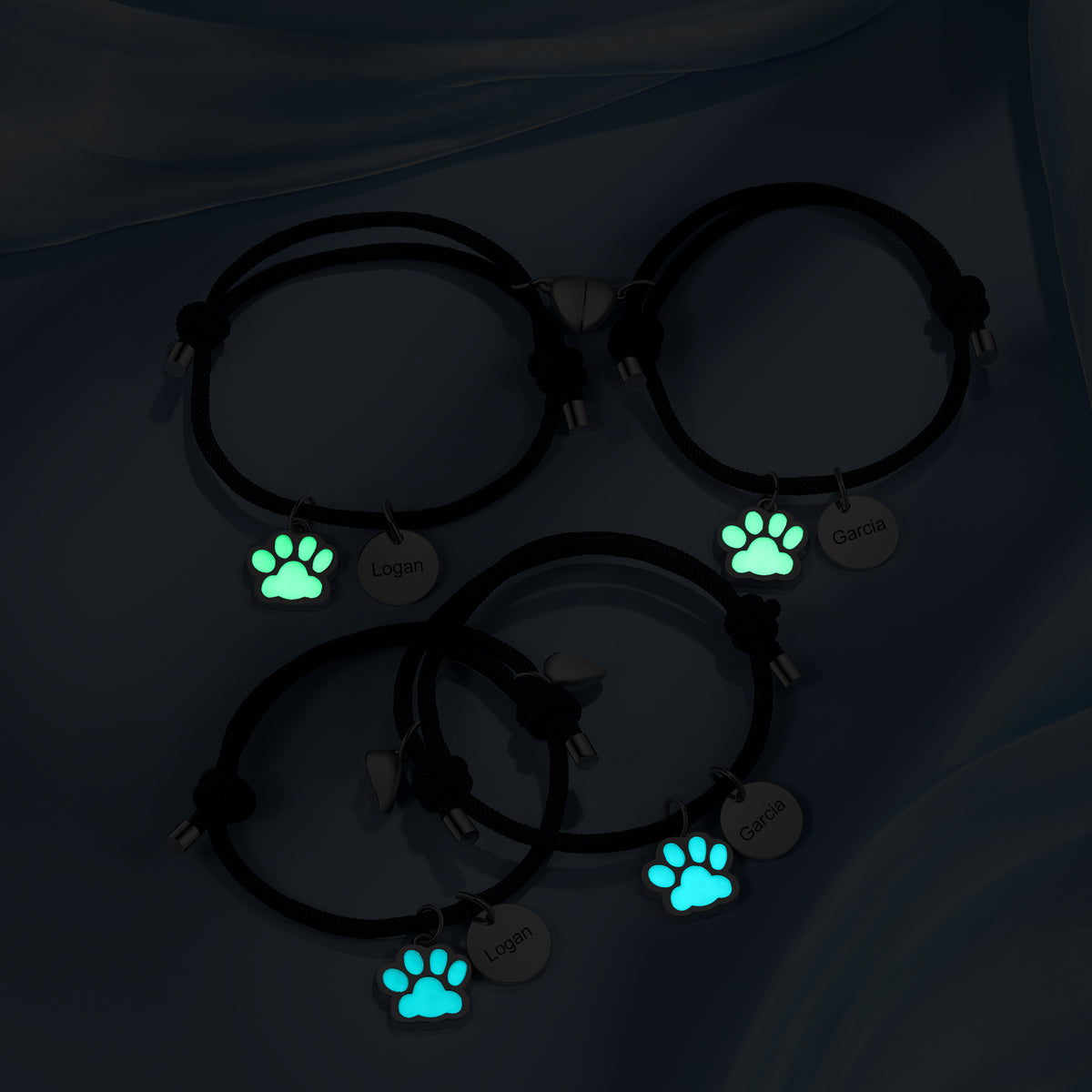 Glow Paw Name Couple Bracelets