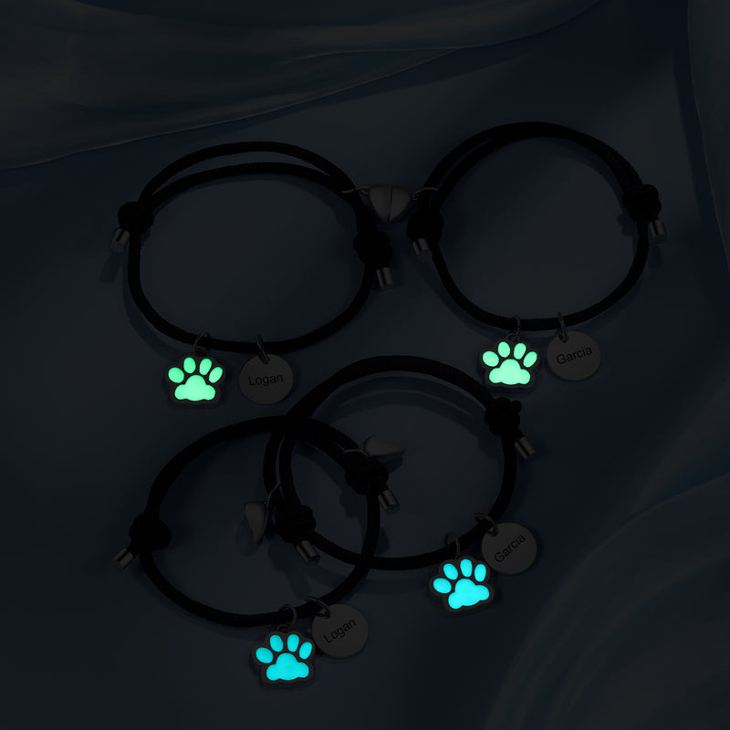 Glow Paw Name Couple Bracelets