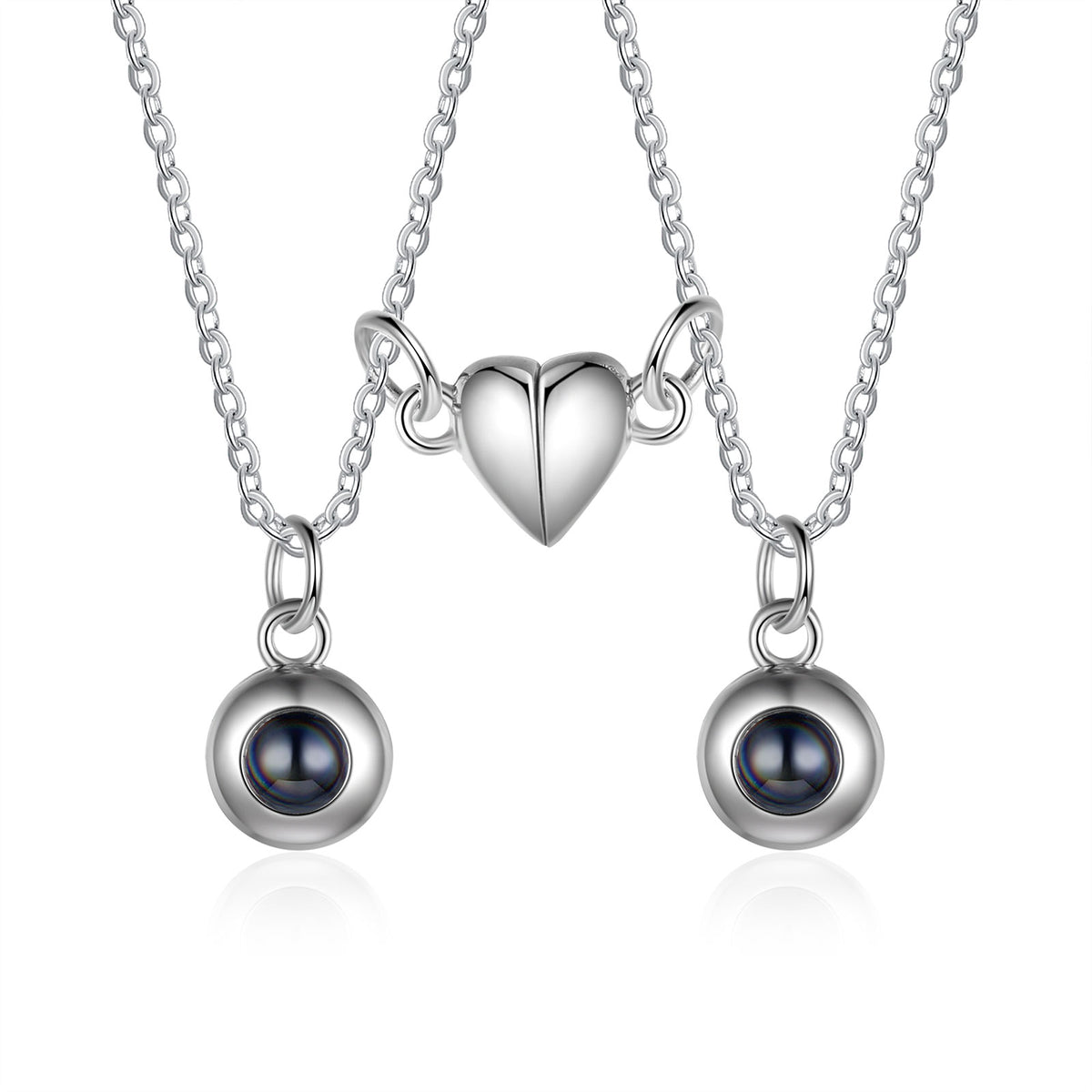 Magnetic Heart Photo Projection Couple Necklaces