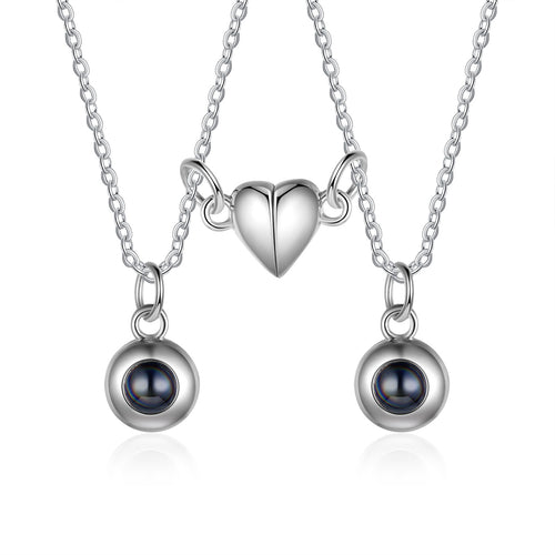 Magnetic Heart Photo Projection Couple Necklaces