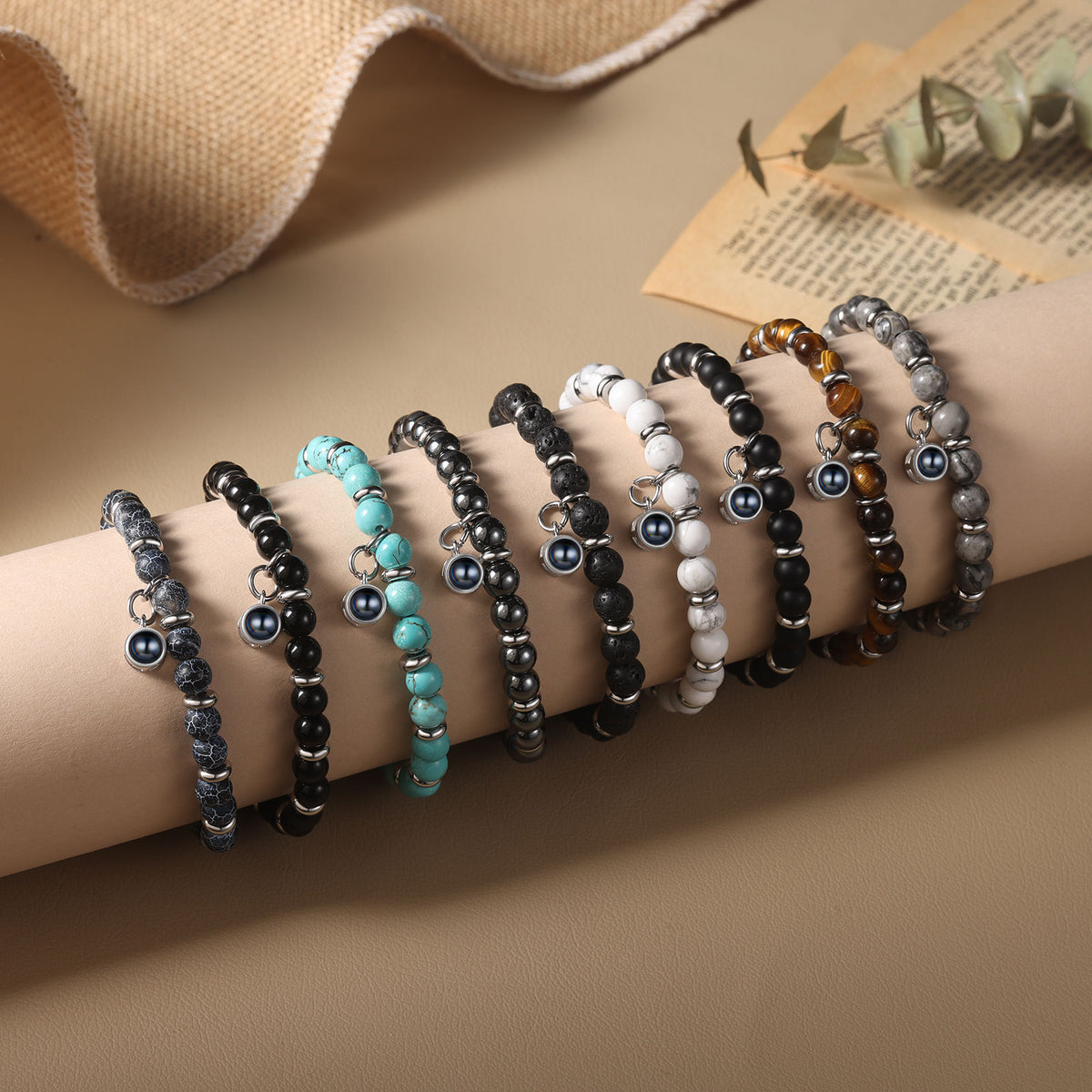 Natural Stone Photo Projection Bead Bracelet