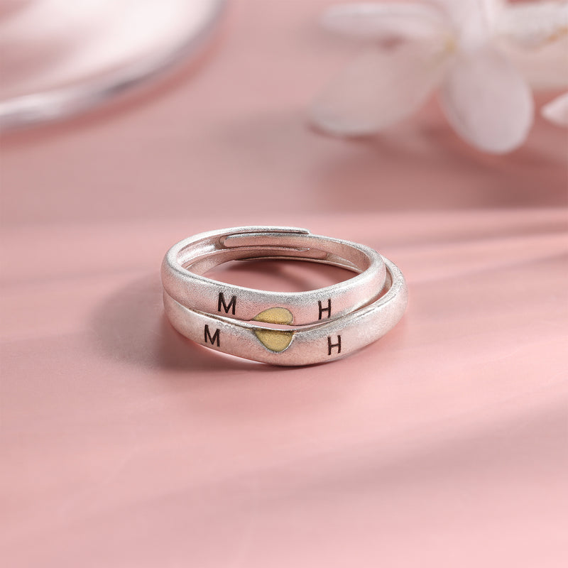 Personalized Initial Heart Couple Ring