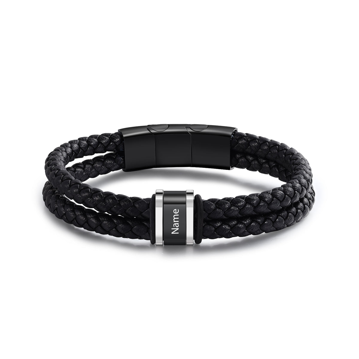 Men's Steel and Leather Name Bead Bracelet