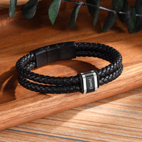 Men's Steel and Leather Name Bead Bracelet
